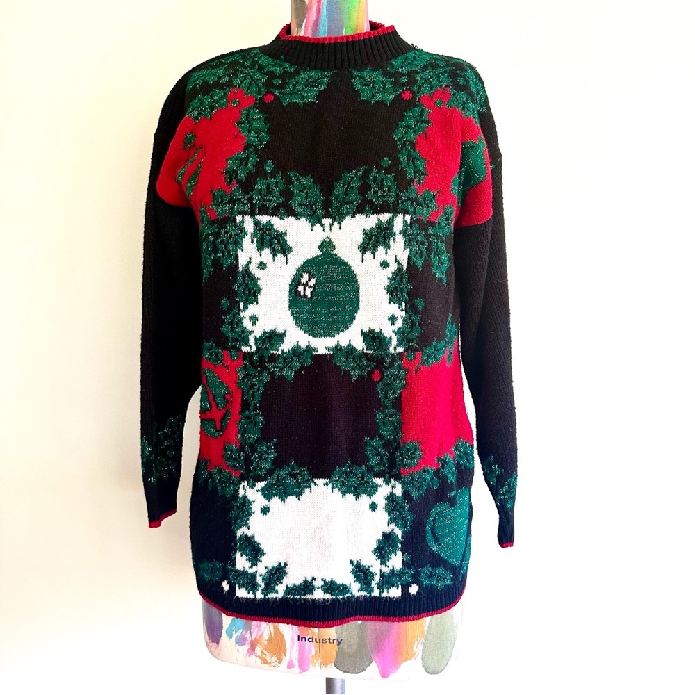 🎄VINTAGE Ugly Christmas Ornament Holly Sweater